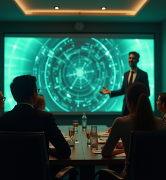 reunion con pantalla holografica en una consultoria inicial de IA